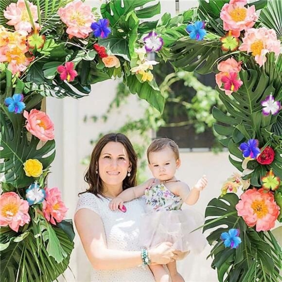 60Pcs Tropical Party Decorations Supplies Tropical Palm Leaves Hibiscus Flower - Picture 5 of 16